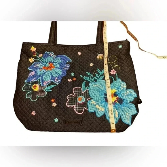Vera Bradley Iconic Vera Tote Denim Navy Flowers - Picture 10 of 12